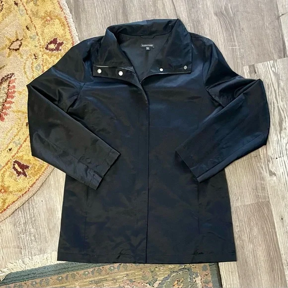 EILEEN FISHER Cotton Nylon Stand Collar Coat
Black Mid-Length Jacket Size M - Picture 12 of 16